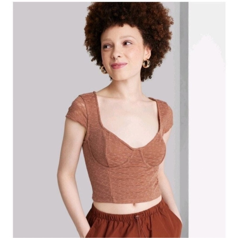 NWT Wild Fable Brown Lace Bustier Top - Picture 1 of 6